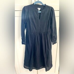 J. Crew Long Sleeve Black Peasant Dress Small petite lots of small details